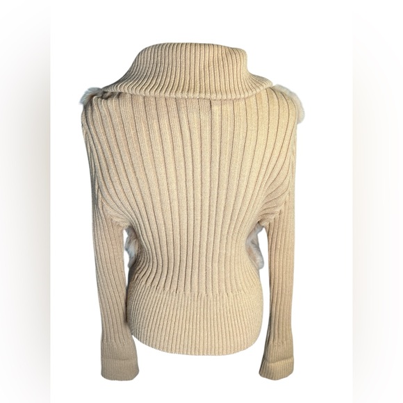 USA Leather vintage Tan turtle neck Cardigan Sweater 100% rabbit fur women’s 2XL - Picture 2 of 9